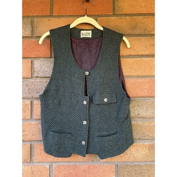 Rialto Tweed Vest 1950's 1960's Wool‎ Accent Buttons | Green | Women Size XS - Picture 1 of 9